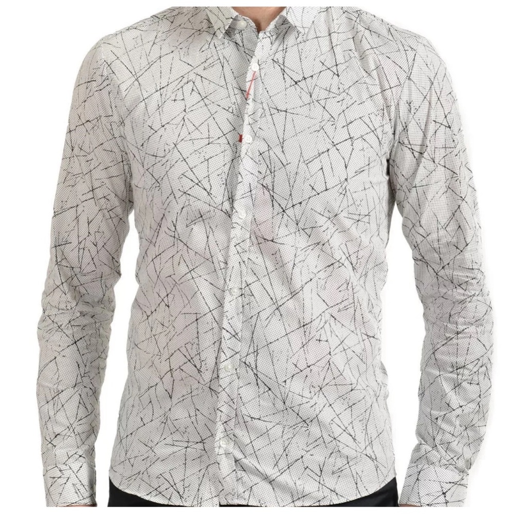 Hugo Boss White Geometric Dress Shirt